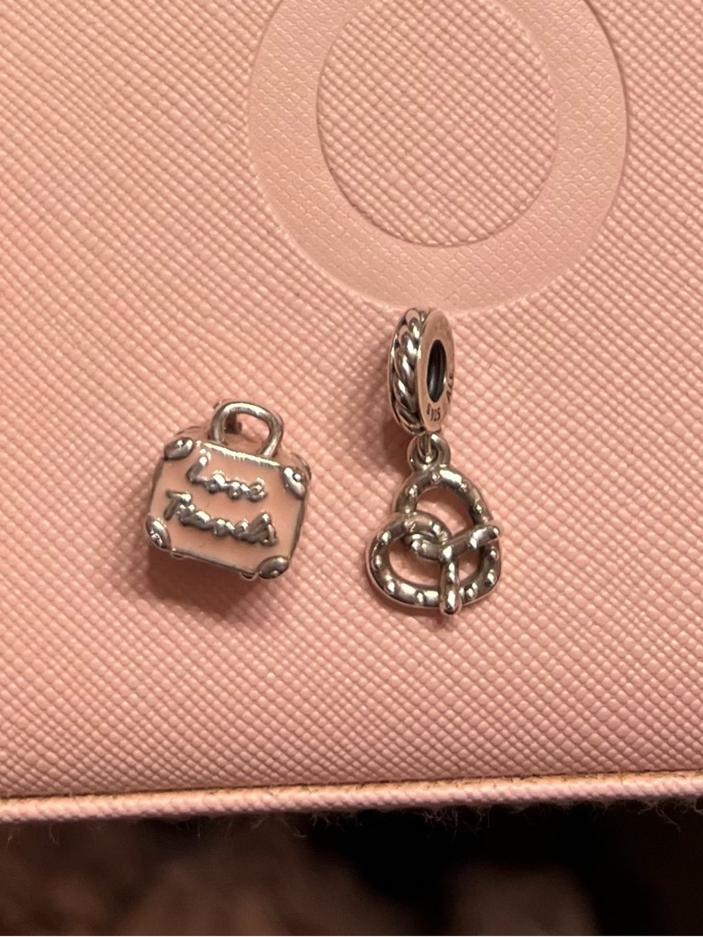 AUTHENTIC PANDORA suitcase and pretzel charm